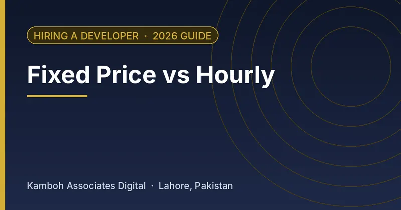 Fixed Price vs Hourly: 2026 guide by Kamboh Associates Digital, Lahore